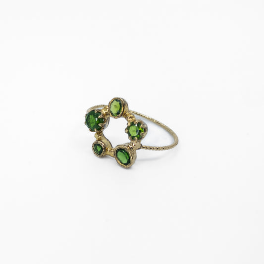 Vergulde ring met groene Toermalijn stenen